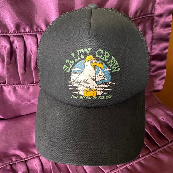 Salty Crew Find Refuge In The Sea Seagull Fish Mesh SnapBack Hat Cap Refuge EUC - Picture 2 of 13